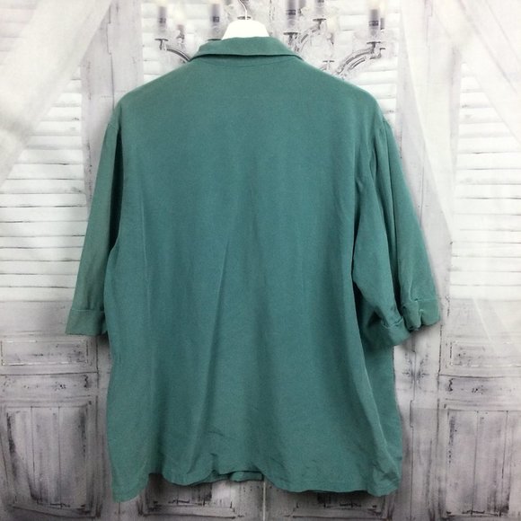 Teal Silk Button Top w/ Silver Elephant Bell Decor Front - Picture 7 of 9